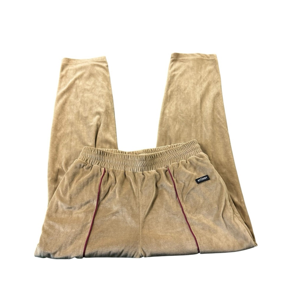 Stussy Vintage Velour Drawstring Pants Mens Small Brown Joggers Sweatpants